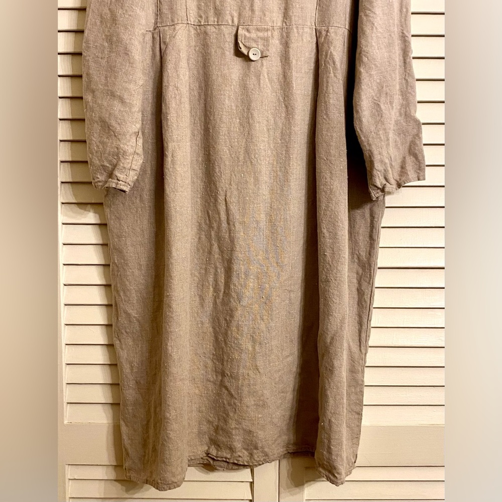 FLAX 100% Linen Tailored Long Dress / Duster w Pleats - Picture 8 of 8